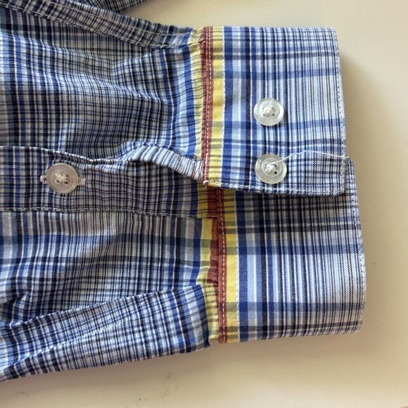 Panhandle Slim Shirt Mens L Blue Plaid Button Up Rough Stock Western Work Grunge - Picture 9 of 9